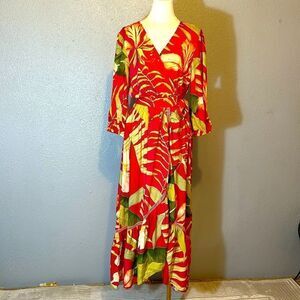 Powder women’s tropical dark rose color wrap dress size S